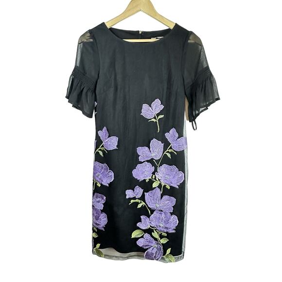 Karl Lagenfeld Paris Purple Floral Embroidery Dress Size‎ 0 GUC - Picture 1 of 11